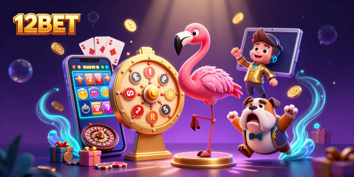 Engage in thrilling gaming adventures with 12BET in a vibrant 3D jackpot scene featuring exciting characters.