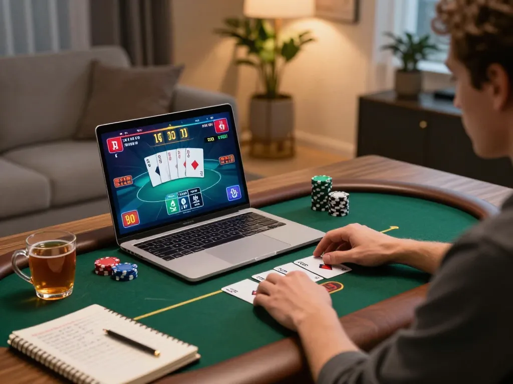 Engaging in a thrilling poker game on Hitclub, featuring online strategies and cozy ambience.