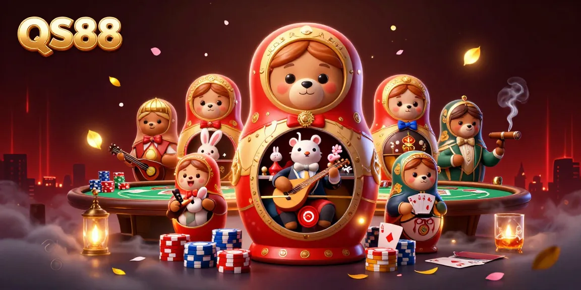 Experience thrilling gameplay at QS88 with a vibrant scene of animated bears and casino elements.